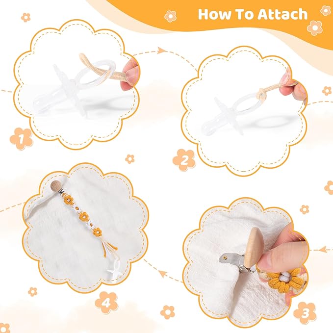 Pacifier Clip for Boys Girls Floral Daisy Macrame Baby Paci (1pack:Yellow Daisy