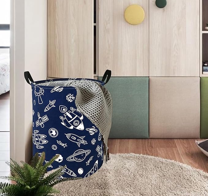 Round Spacecraft Pattern Laundry Hamper Storage Basket Organizer Hamper Storage
