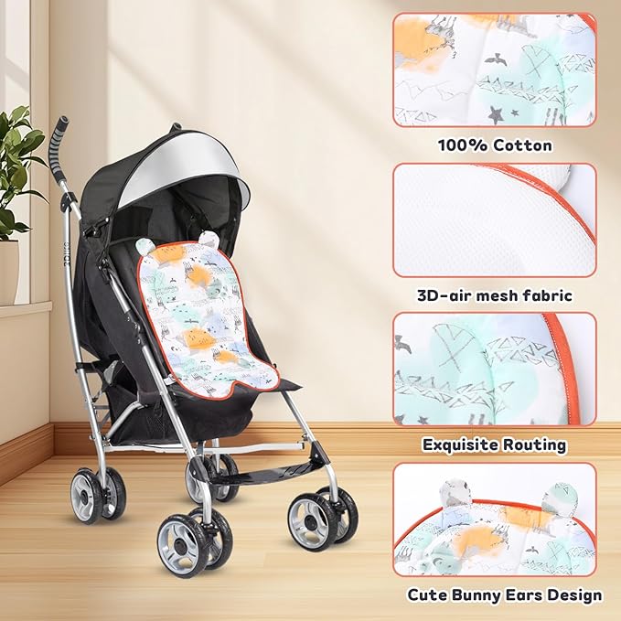 Miracle Baby Car Seat Insert Universal Breathable Baby Stroller Cushion Reversible 3D Air Mesh Cotton Stroller Mat for CarSeat, Buggy, Carrycot, High Chair (Animal)