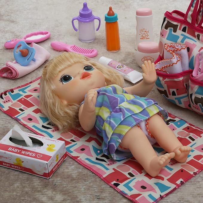14 Pack Baby Doll Accessories, Baby Doll Feeding and Caring Set includes Diaper Bag