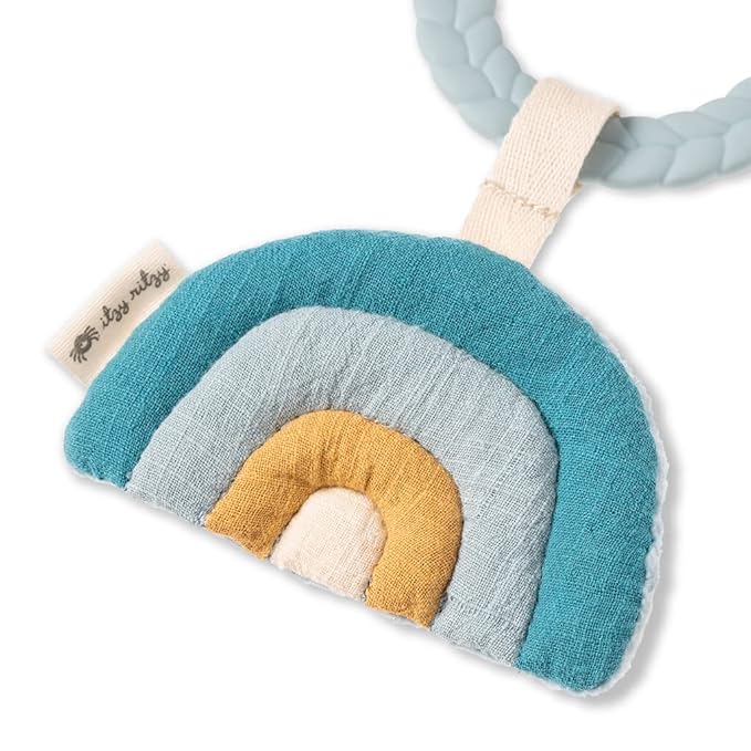 Itzy Ritzy Teething Activity Toy - Bitzy Busy Ring Infant Teething Toy Features Braided Ring & Dangling Toys, Includes Teether 0 Months