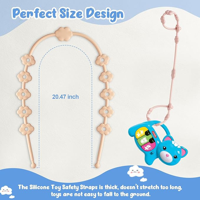 Toy Straps for Baby, 6 Pack Adjustable Silicone Toy Safety Straps for Stroller