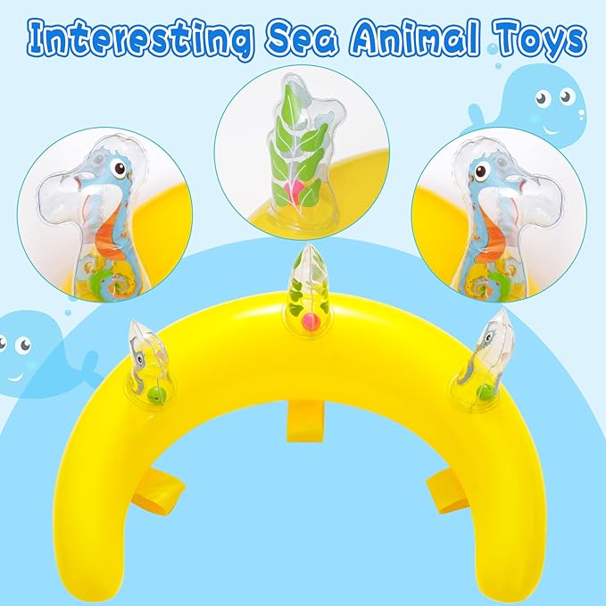 HYRIXDIRECT Baby Pool Float with Canopy Removable UPF 50+ UV Protection, 6-36 Months Babies Pool Floats Kids with Ocean Animal Toys and Adjustable Safety Seat for Beach