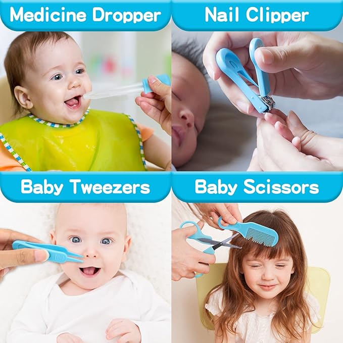 Baby Grooming Kit, Infant Safety Care Set with Hair Brush Comb Nail Clipper Nasal Aspirator,Baby Essentials Kit for Newborn Girls Boys (Blue-20 in 1)