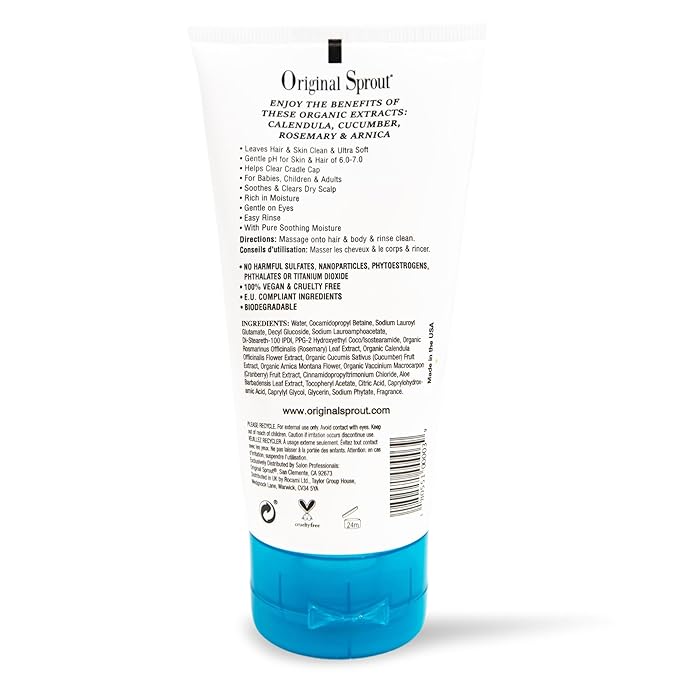 Original Sprout Baby Shampoo and Body Wash, Hypoallergenic Formula with Organic Calendula & Rosemary for Sensitive Hair & Skin 4 oz.