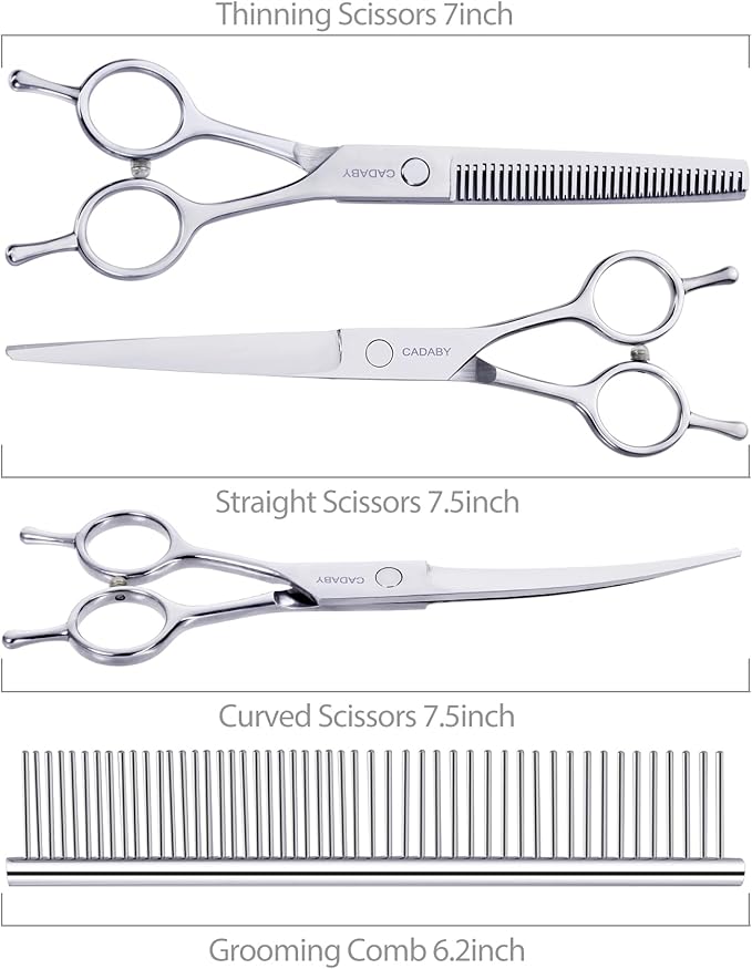 Professional Dog Grooming Scissors, 5 in 1 Kit, 4CR Stainless Steel, Silver, Suitable for Both Hands