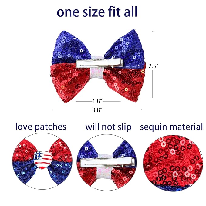 4th of July Baby Girls Hair Bows Clips Glitter Red 2Pcs