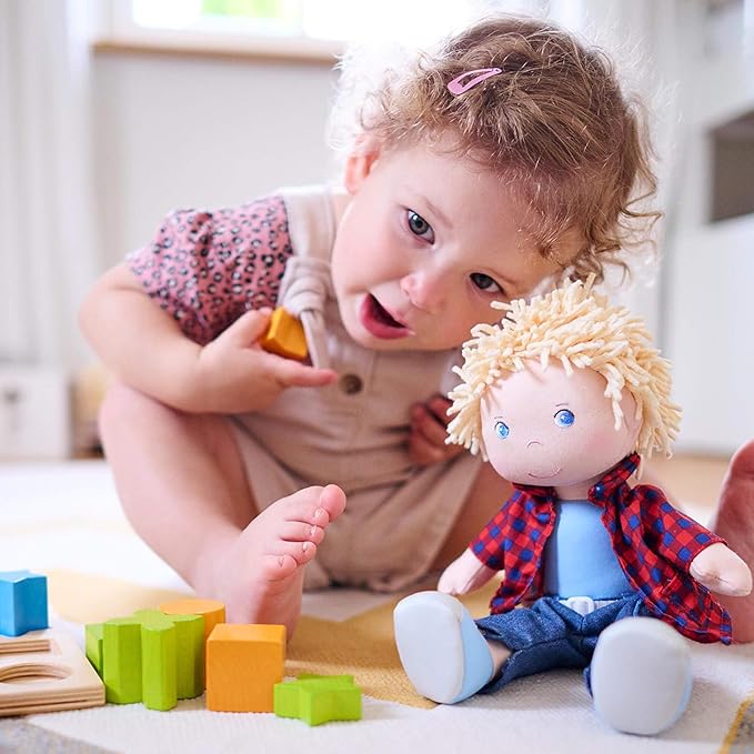 HABA Nick 12" Soft Doll - Baby Boy Doll with Blonde Hair and Blue Eyes (Machine Washable) Perfect Plush Doll Baby for 18 Months & Up