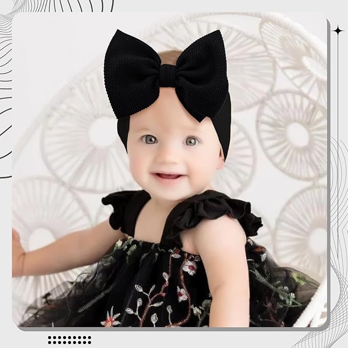 YanJie Baby Girl Bow Headbands - Black, White Nylon Hair 0-6 Months