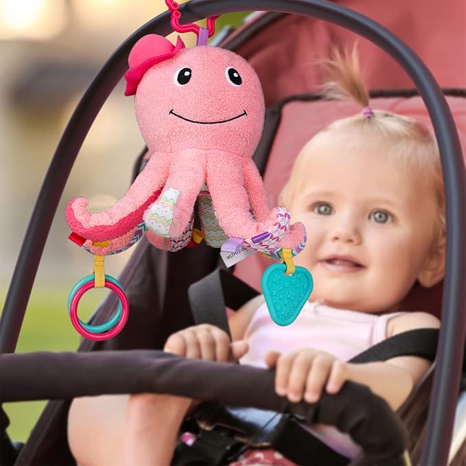 Infant Baby Musical Stuffed Animal Activity Soft Toys, Baby Teething Toys with Multi-Sensory Crinkle 0-3-6-12 Months