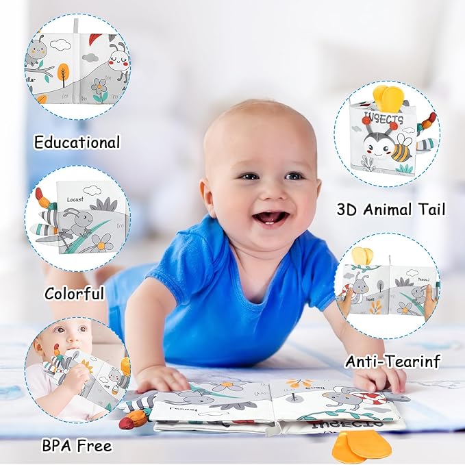Soft Baby Books Toys, Newborn Crinkle Book 3D Baby 0-6 Months