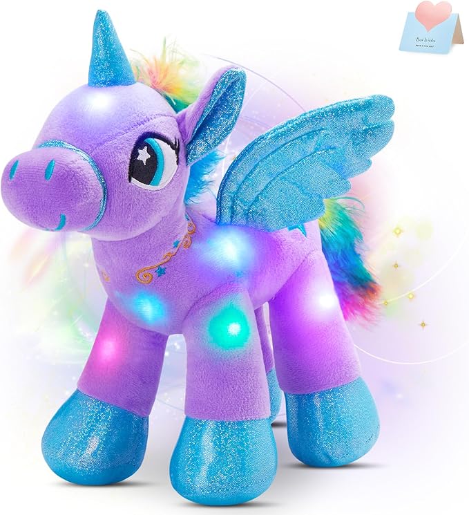 Houwsbaby 14'' Purple LED Light Up Unicorn Stuffed Animal,Unicorn Plush Toy