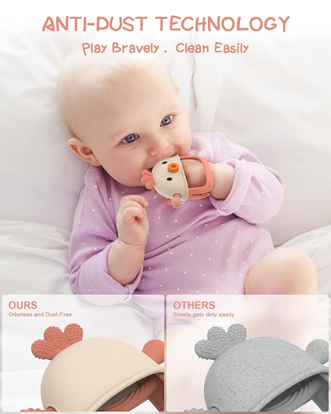 Baby Teething Toy Silicone Teething Mitten for Baby Over 3 Months, Anti-Drop Silicone Baby Teether