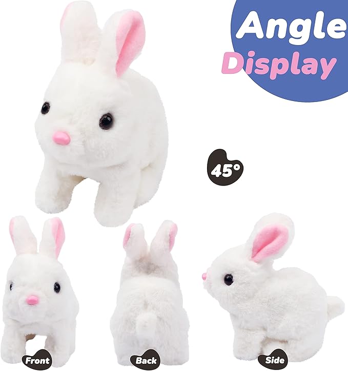 Hopearl Hopping Rabbit Interactive Electronic Pet Plush Bunny Toy with Sounds and Movements Animated Walking Wiggle Ears Twitch Nose Gift for Toddlers Birthday, White 7''