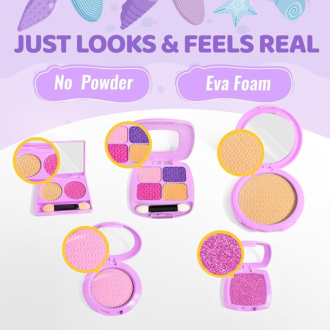INNOCHEER Pretend Makeup for Toddlers Toys, Fake Makeup Mermaid Toys for Girls Purse 3 4 5 6 7+ Year