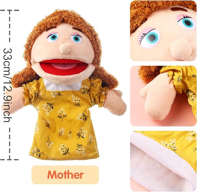 1 Pcs Family Hand Puppets 12 Inch Grandparents, Mom & Dad