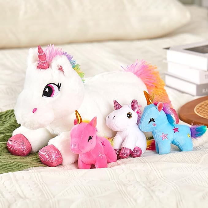 Houwsbaby Unicorn Mommy Stuffed Animal with 3 Babies Inside,4 in 1unicorn Plush Toy