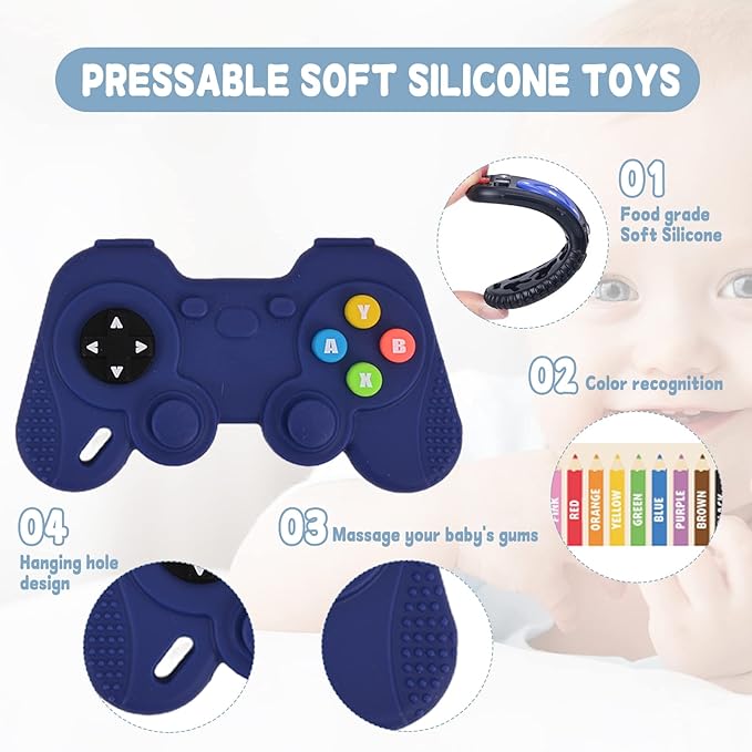 2 Pack Remote&Game Controller with Box, Silicone Teether Toys 6-12 Months 0-6 Months,