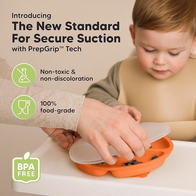 KeaBabies Suction Plates with Lids for Baby - 3-Pack 100% Silicone Suction Plates for Baby, Kids,Toddler Plates,Divided Baby Plates with Suction,Lids, BPA-Free, Microwave, Dishwasher Safe (Amaze)