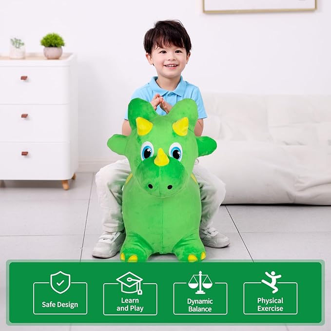 INPANY Kids Bouncy Dinosaur Hopping Toys for 2 Year Old Boy Gifts, Toddler Plush Triceratops 3 4