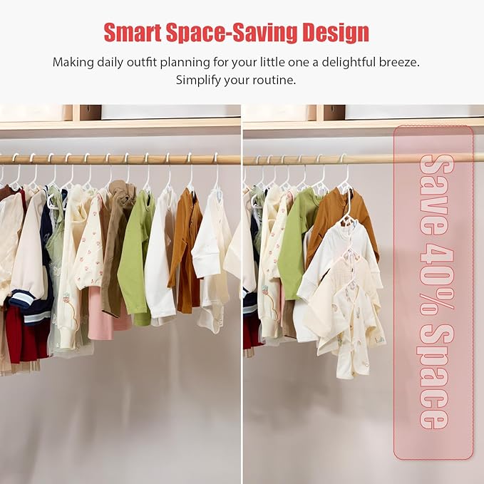 Kids Hangers,Stackable Baby Hangers 100 Pack,Ultra Thin Kid Hangers for Space Saving, Durable Baby Clothes Hangers for Kid Kids Toddler Child Children,Windproof Toddler Hangers White