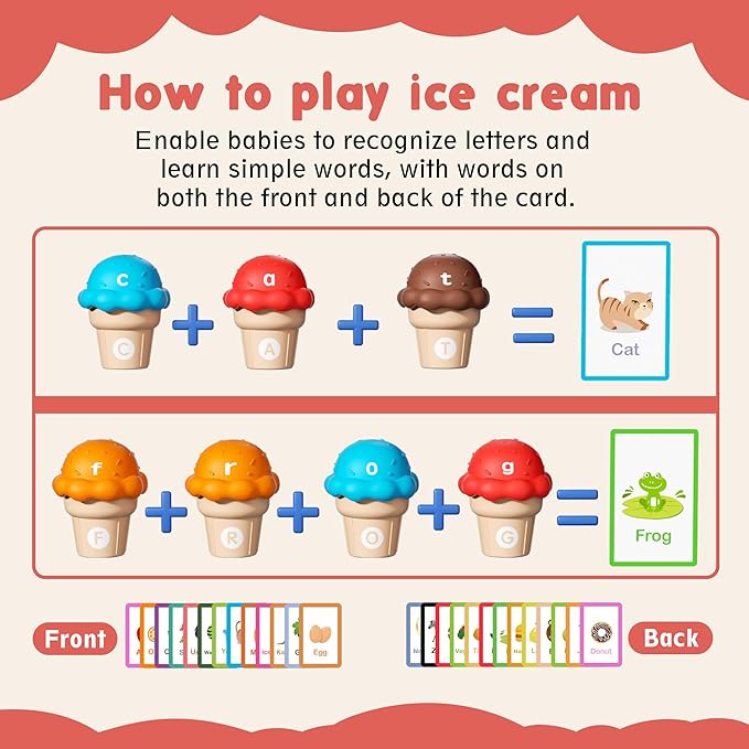 Ice Cream Toys Color and Counting Alphabet Match Learning Toys (52Pcs Alphabet)