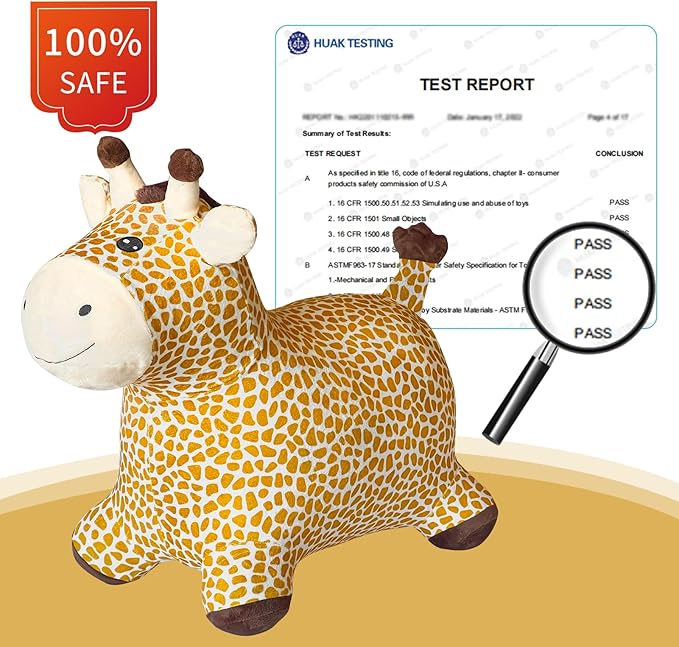 HotMax Giraffe Bouncy Horse Toy, Inflatable Plush Bouncing Horse for Toddlers 18 Months 2 3 4 Year