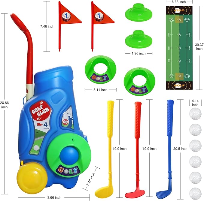 Toddler Golf Clubs Set with Putting Mat,Kids Golf Cart Toys for 3 4 5 Years Old Boys Girls