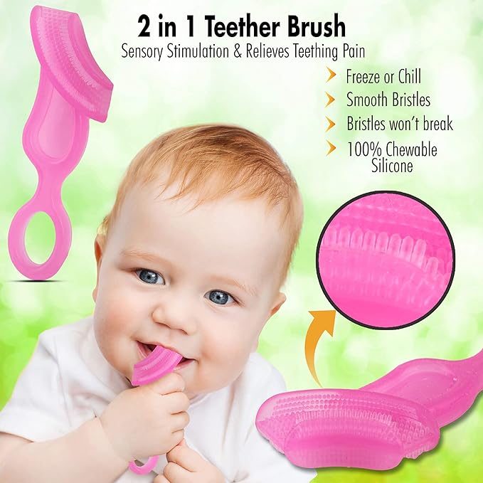 Brilliant Oral Care Baby?Ös First Toothbrush, Smooth Silicone Bristles Gently Clean Tender Teeth and Gums 4+ Months, 1 Pack