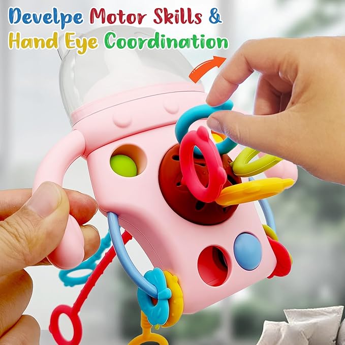 Montessori Toy for Baby 18+ Months, Cute Bottle Shape Baby Sensory Teething Toys with Rattles for Toddlers Boy Girl Birthday Gifts……