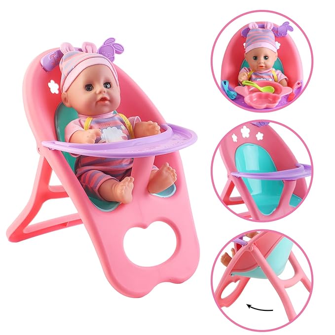 deAO 12” Baby Doll Play Set with Crib, Mobile 21 PCS