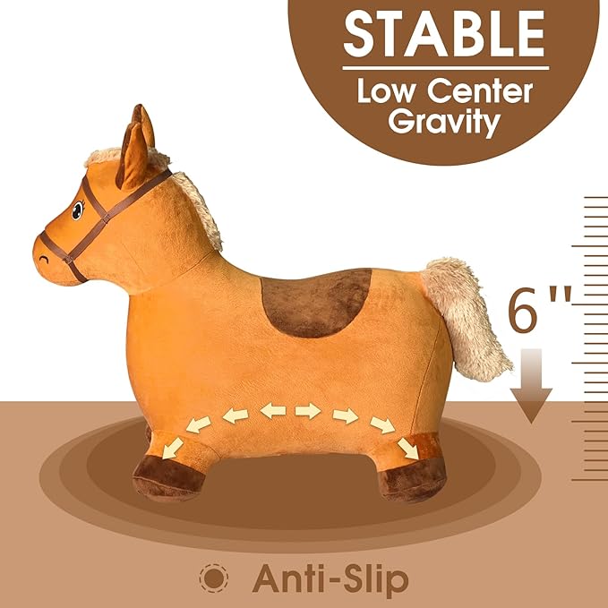 HotMax Brown Hopping Horse Toy, Inflatable Plush Bouncy Horse for Toddlers 18 Months 2 3 4 Year