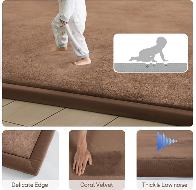 Baby Play Mat Coral Velvet Nursery Rug - 6’7” X 4’11” Memory Foam Area Rug Soft Padded Carpet