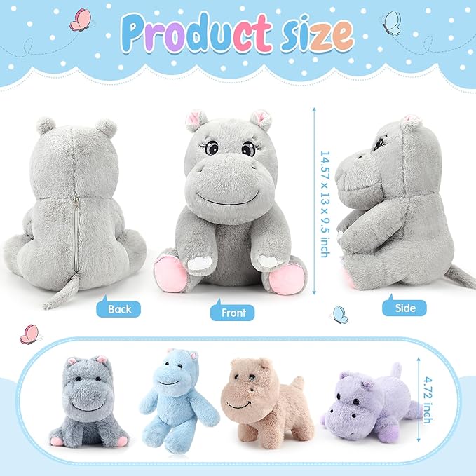 HyDren 5 Pieces Hippo Plush Toys Set Mom Hippo Stuffed 4 Baby