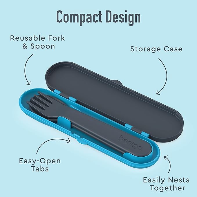 Bentgo Kids Utensil Set - Reusable Plastic Fork, Spoon & Storage Case - BPA-Free Materials, Easy-Grip Handles, Dishwasher Safe - Ideal for School Lunch, Travel, & Outdoors (Dinosaur)