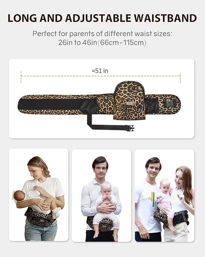 GROWNSY Baby Hip Carrier with Seat, Supportive Hip Side Seat Carrier for Baby Child Toddler(8-50lbs), Large Capacity Pockets, Adjustable Waistband, Leopard