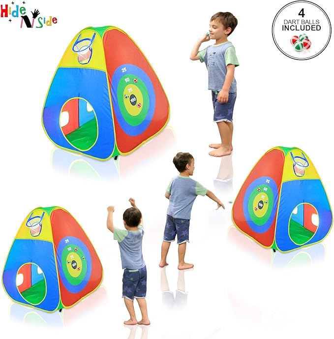 Hide N Side 5pc Kids Ball Pit Tents and Tunnels, Toddler Jungle Gym Play Tent with Play Crawl Tunnel Toy 4 Dart