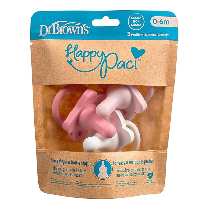 Dr. Brown's HappyPaci 100% Silicone, Newborn Baby Pacifiers 0-6 Months 6 Pack