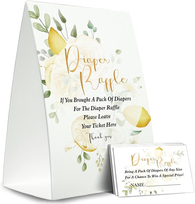 Diaper Raffle Sign,Diaper Raffle Baby Shower Game Kit (1 Standing Sign + 50 Guessing Cards) Diapers-XN14