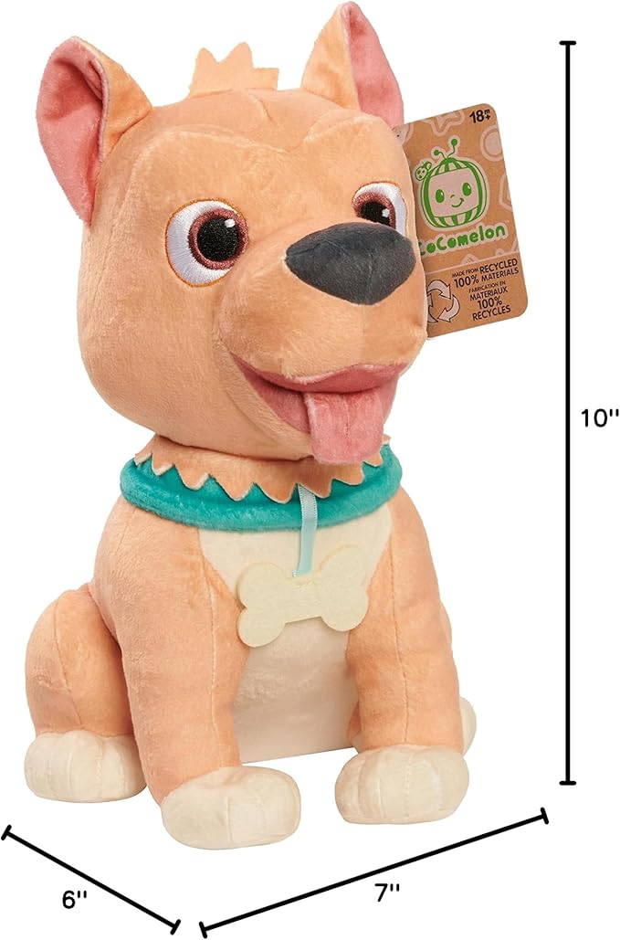 Just Play Cocomelon 100% Recycled Materials Bingo Plush Stuffed Animal, Dog, Officially Licensed Kids Toys for Ages 18 Month