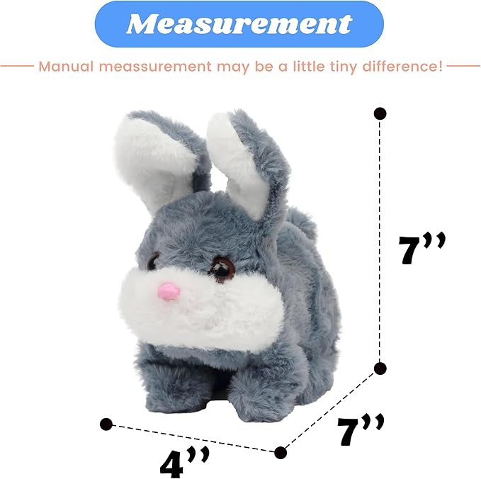 Hopearl Hopping Chubby Rabbit Interactive Electronic Pet Plush Bunny Toy with Sounds and Movements Animated Walking Wiggle Ears Twitch Nose Gift for Toddlers Birthday, Gray 7''