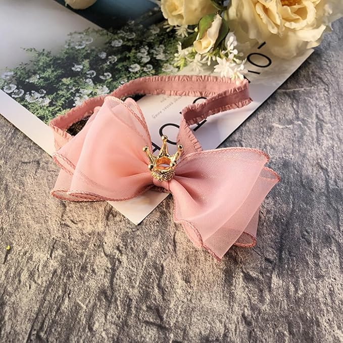 Cute Baby Girl Headband with Lace Bow and Crown Elastic