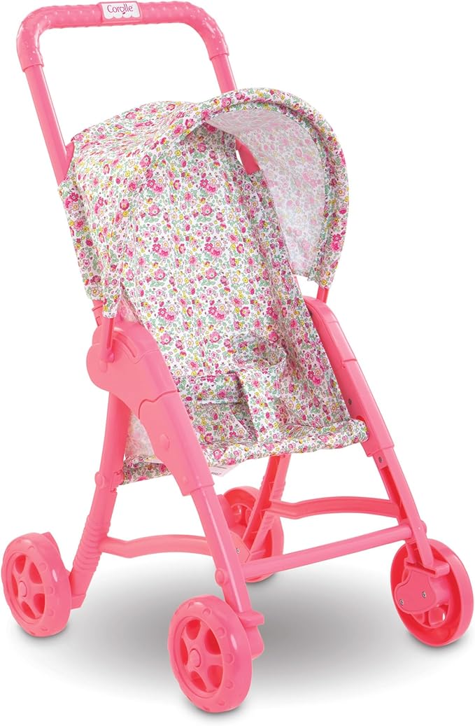 Corolle Baby Doll Stroller with Folding Canopy - Mon Premier Poupon Accessory Fits 12" Dolls, Pink/Floral Pattern 18 Months