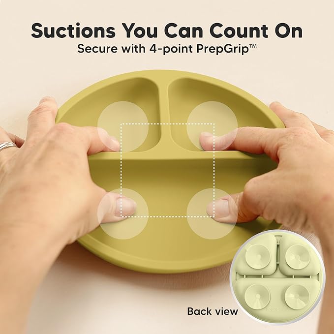 KeaBabies Suction Plates for Baby, Toddler - 3-Pack 100% Silicone Toddler Plates, Divided Baby Plates with Suction, Silicone Plates for Baby, Kids, BPA-Free, Microwave, Dishwasher Safe (Olives)