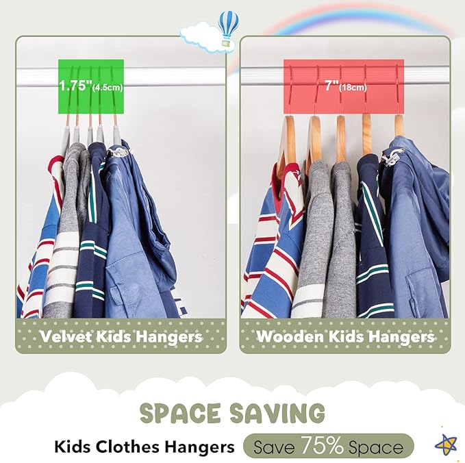 HOUSE DAY Velvet Kids Hangers 60 Pack, Premium Childrens Hangers for Closet, Ultra Thin Cute Hangers Kids Clothes Hanger, Non Slip Kids Felt Hangers 14 Inch, Small Hangers for Kids Clothes, Grey