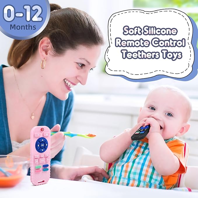 AiTuiTui Teething Relief Teethers Toys for Babies 3 6 9 12 Months Gifts, Silicone Sensory Remote Control Baby Teether Toy for Babies Newborn Infant Boy Girl Autism Toys