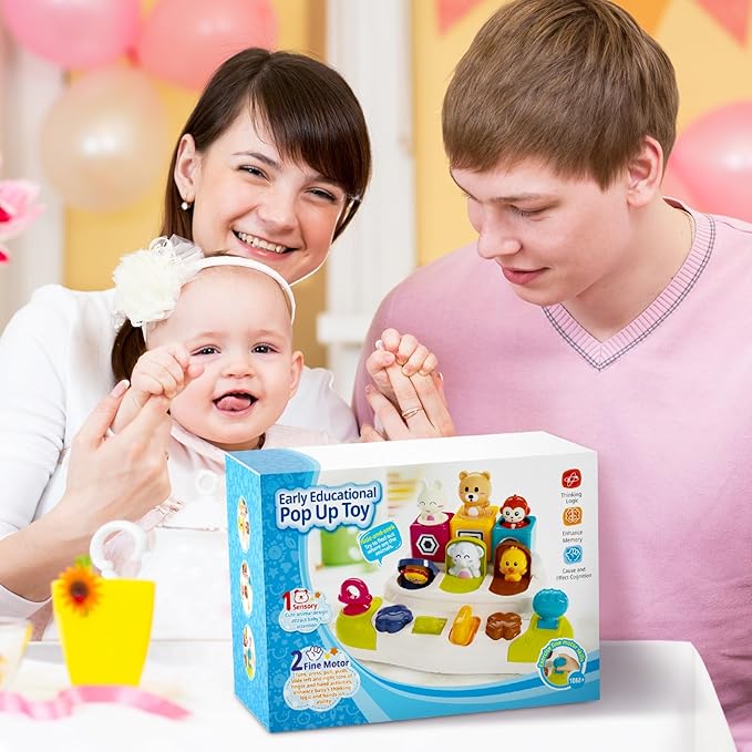 Interactive Baby Pop up Animal Toys, Montessori Toy Cause and Effect for 1 Year Old Boys Girls 9-12-18 Months 1-2