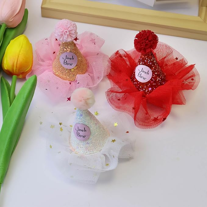 Hair Clip, Birthday Decoration Hair Bows for Girls 3PCS Pink