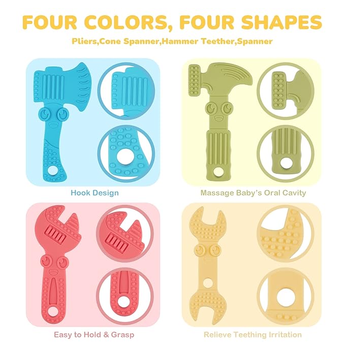 TYRY.HU Baby Teething Toys for Babies 0-6 Months 6-12 Months, BPA Free Silicone Baby Molar Teether Chew Toys 4 Packs
