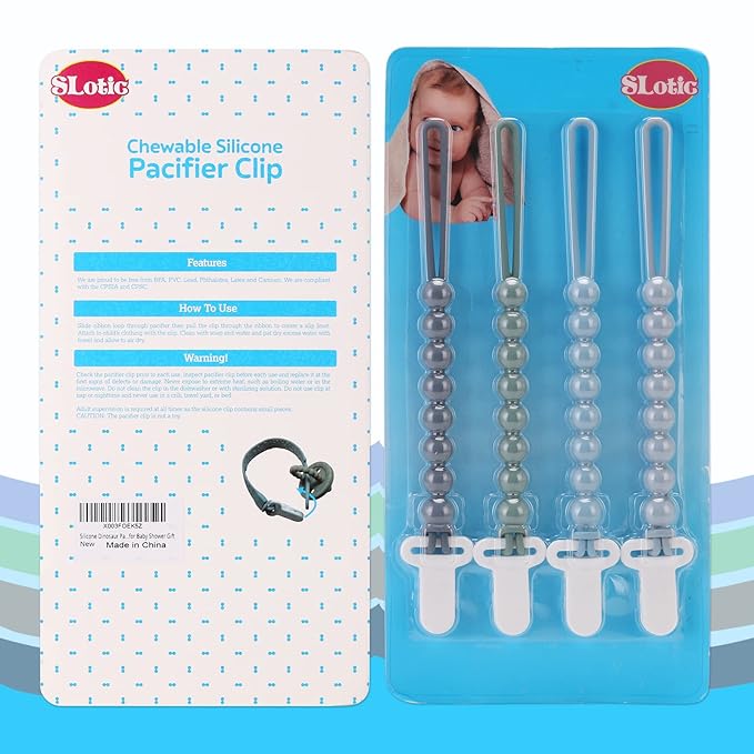 4-Pack Silicone Pacifier Clips with One-Piece Beads for Baby Boys